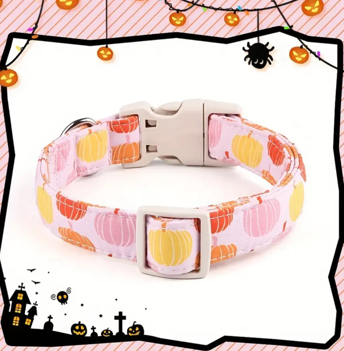 Peaches and pumpkins seasonal dog collar, product view