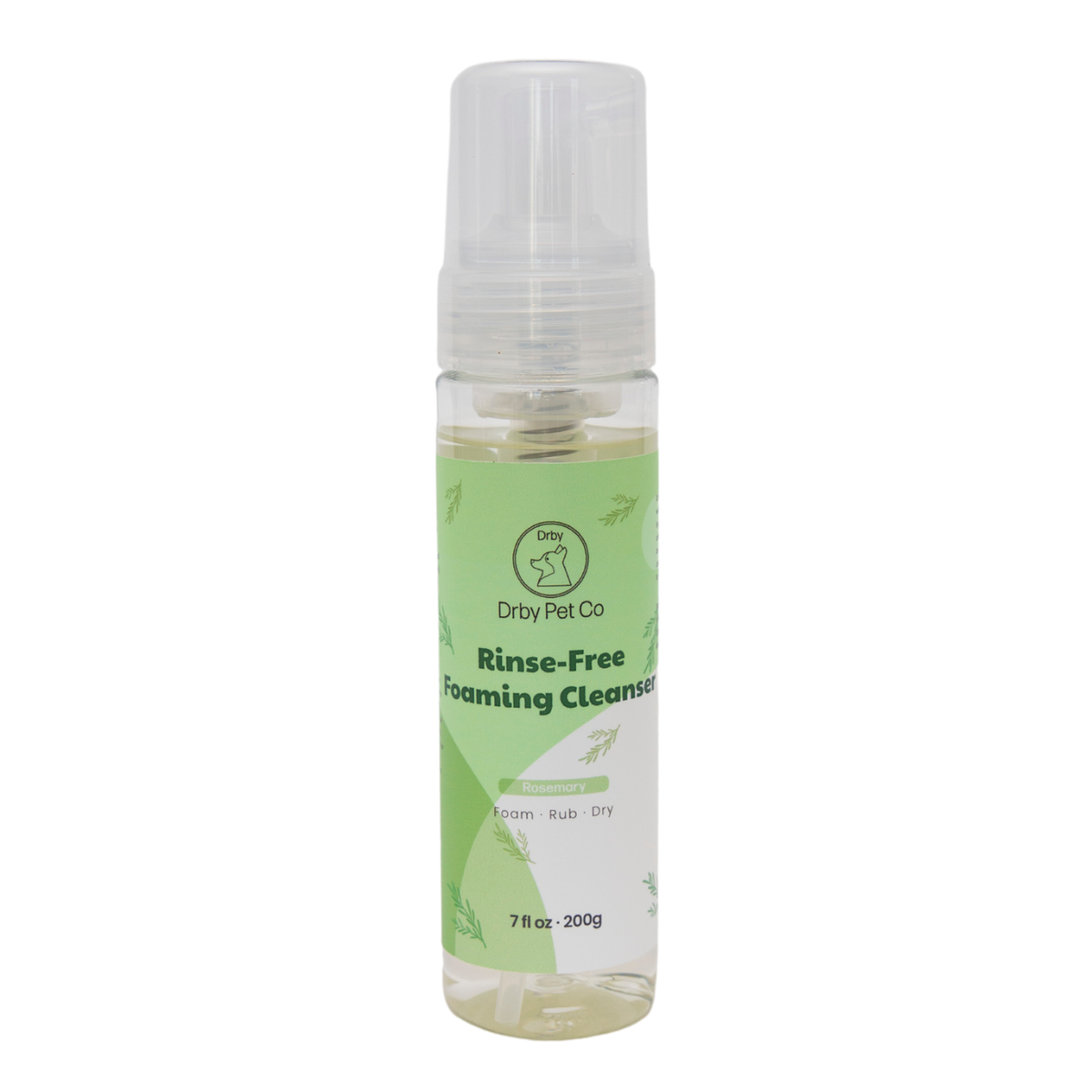 Drby rinse-free foaming cleanser bottle, green label