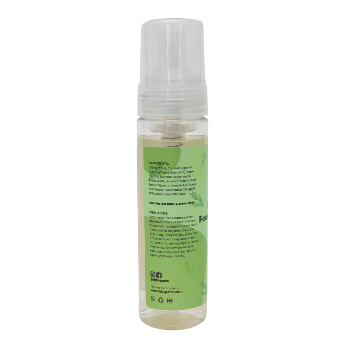 Drby foaming cleanser green bottle back label