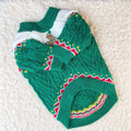 Green cable knit Christmas dog sweater, flat lay