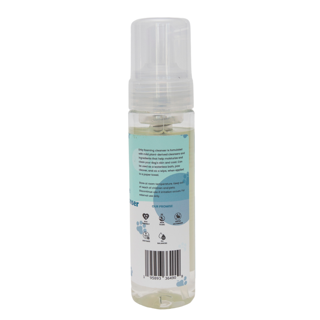 Drby foaming cleanser blue bottle back label with barcode
