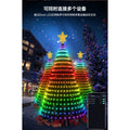 Three Christmas trees linked together with smart LED lights