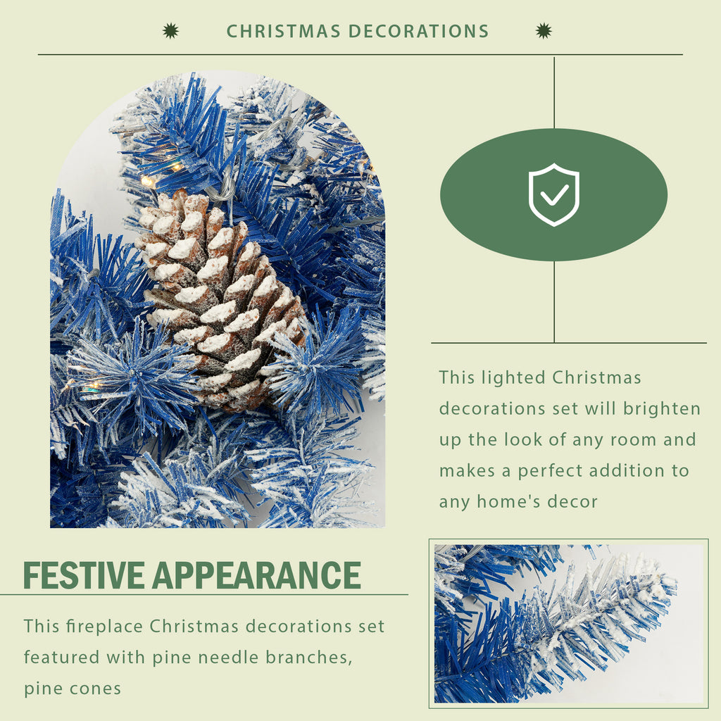 Blue flocked pine cone branch detail