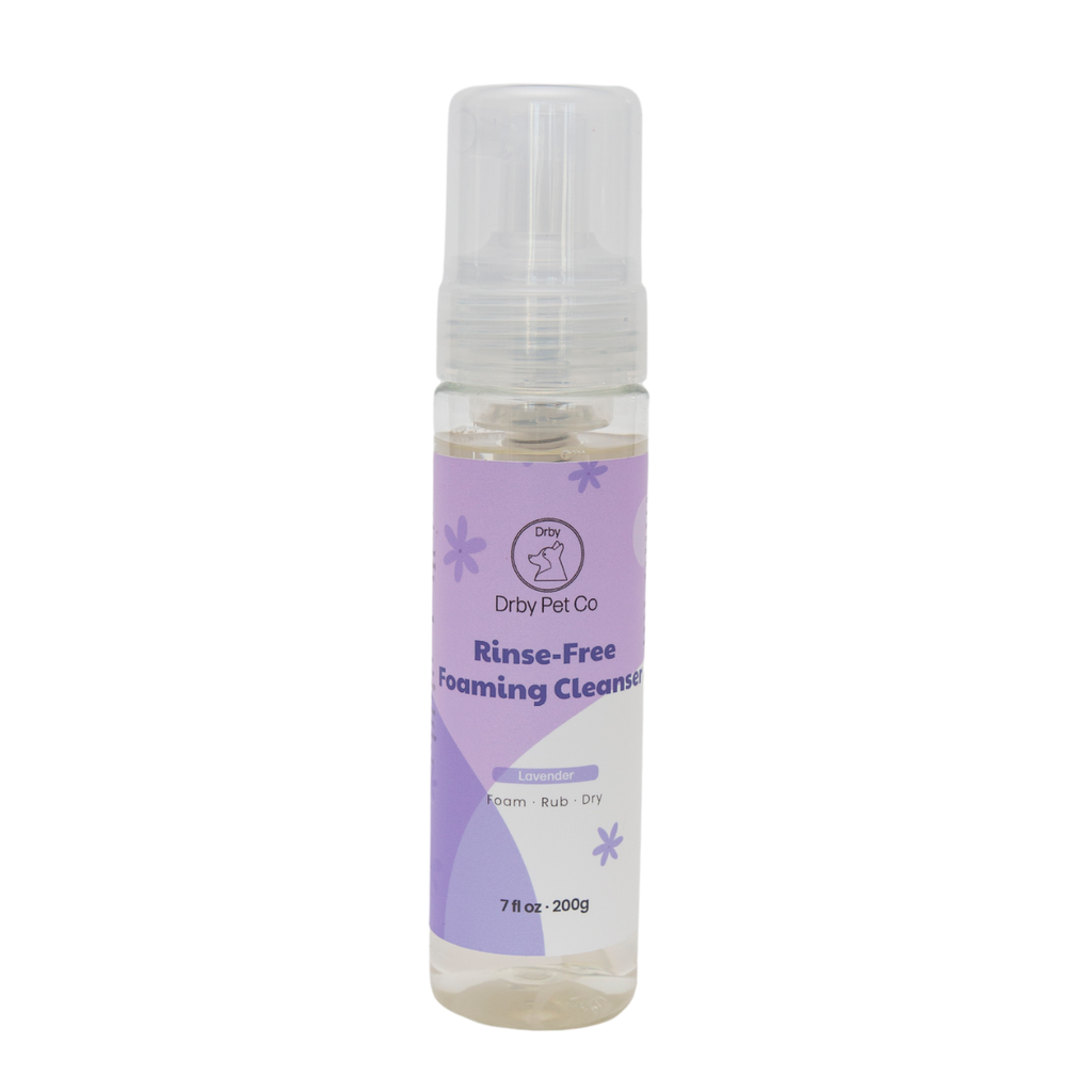Drby rinse-free foaming cleanser bottle, purple label