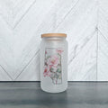 Wild Rose Province Frosted Glass Can with Bamboo Lid | Drink Cup product image 1