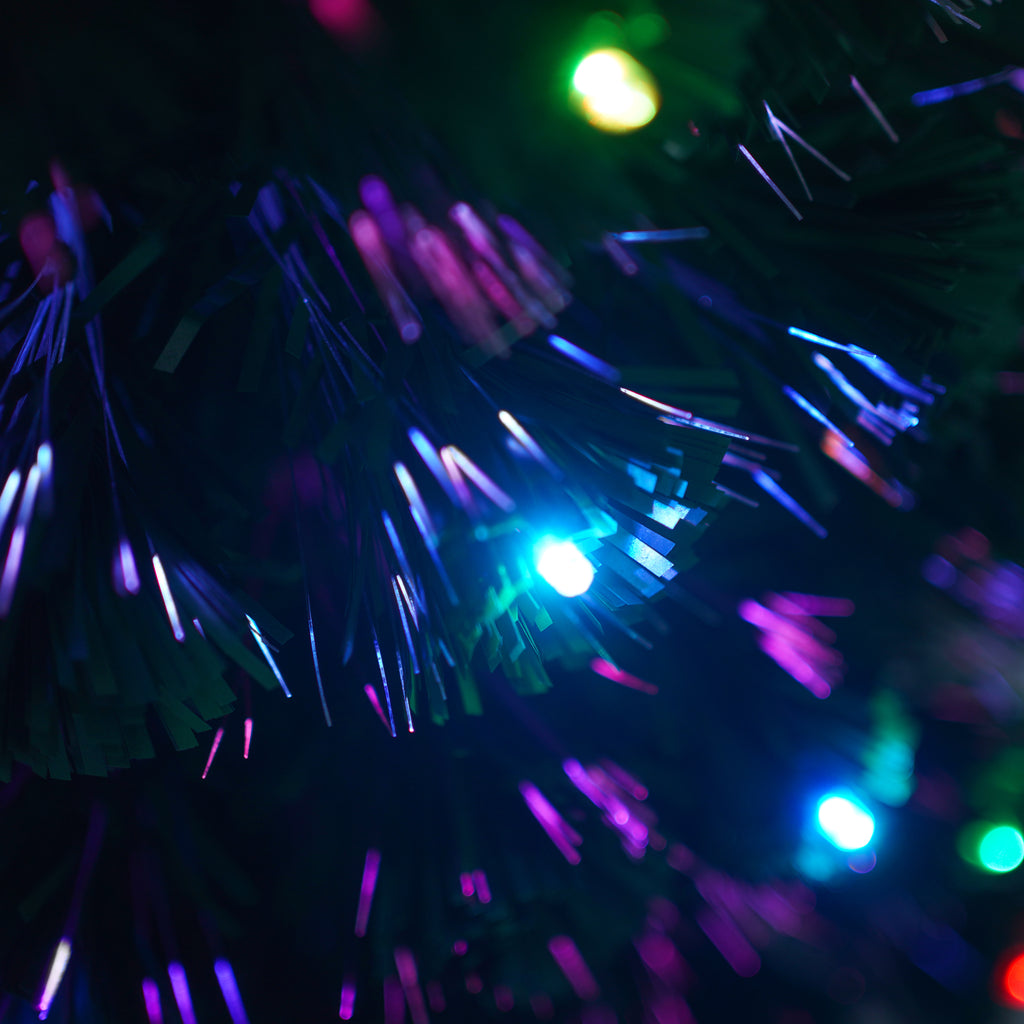 Close-up of colourful fibre optic lights in the branches