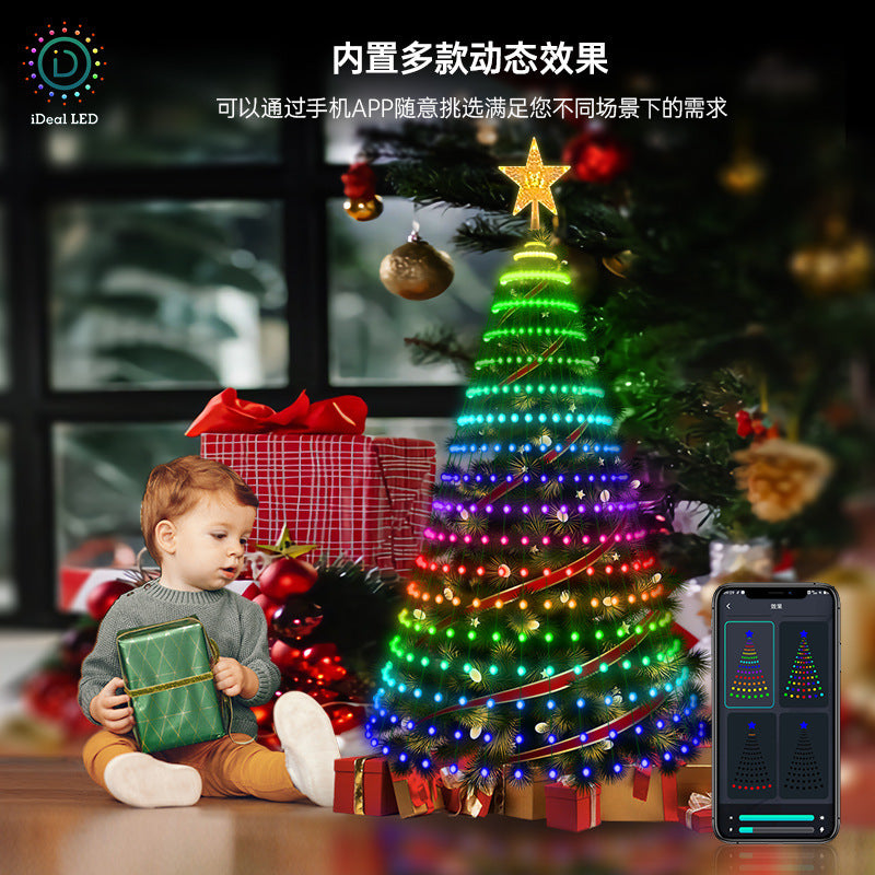 Smart tree lights with built-in animated effects in rainbow colours
