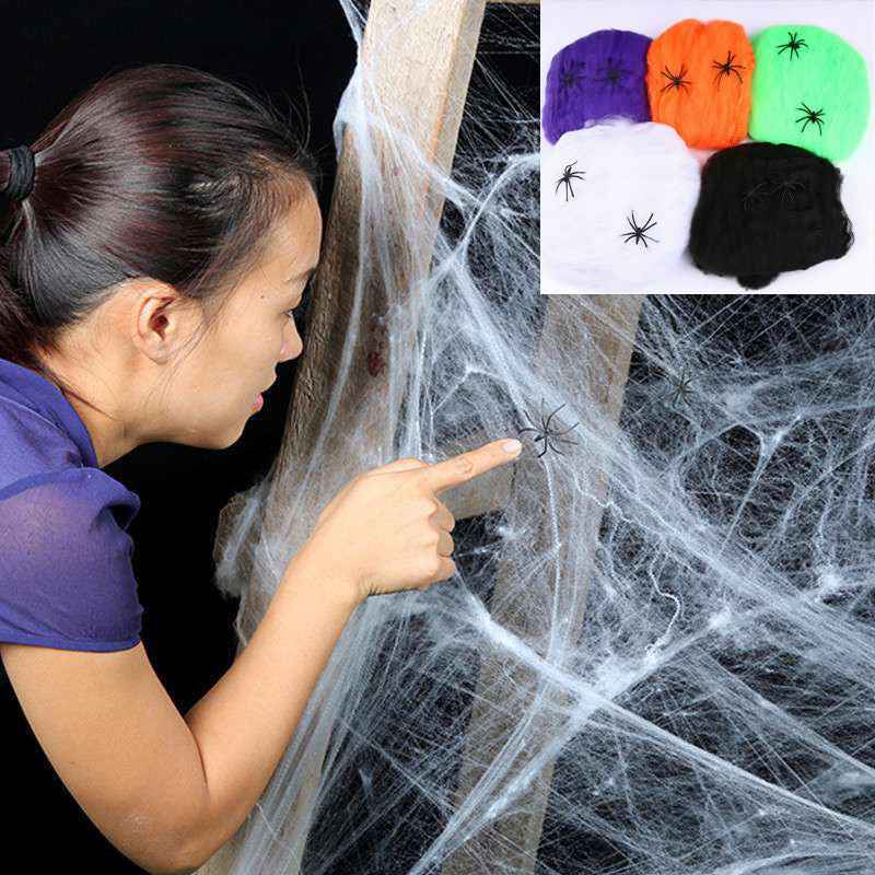 Halloween Stretchable Spider Web Decoration – Cotton Web with Mini Spiders for Indoor & Outdoor Use product image