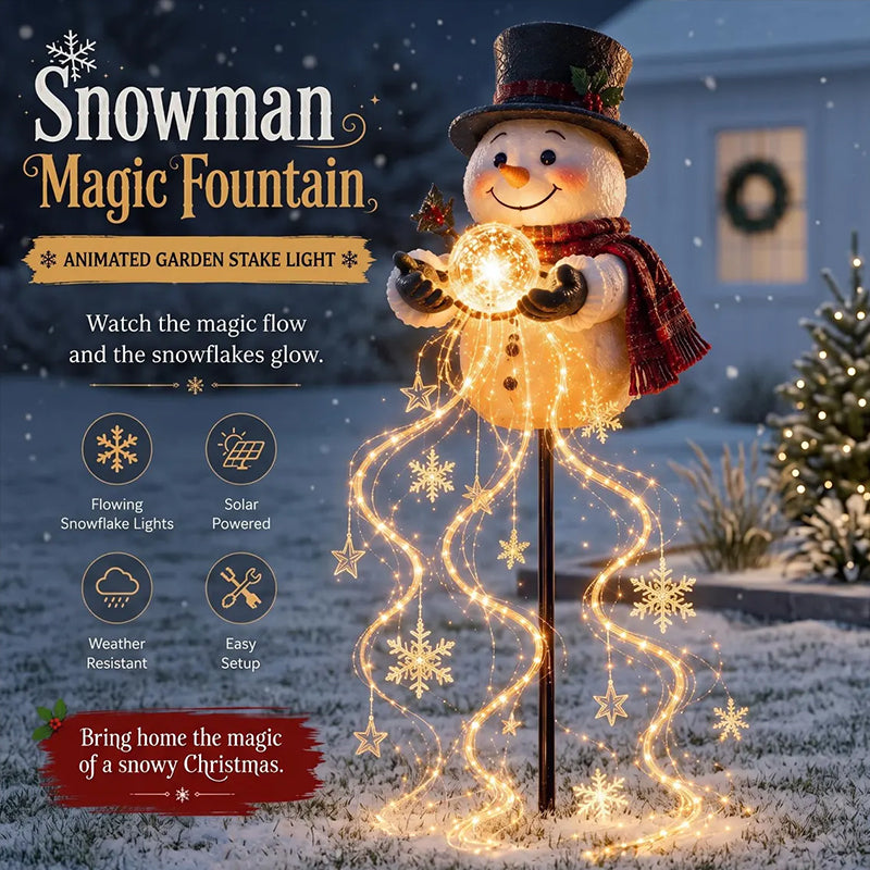 Snowman Magic Fountain animated garden stake light — product features