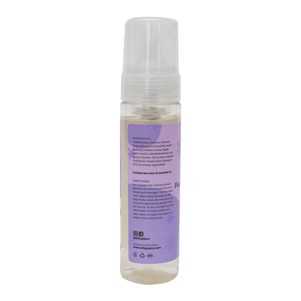 Drby foaming cleanser bottle back label