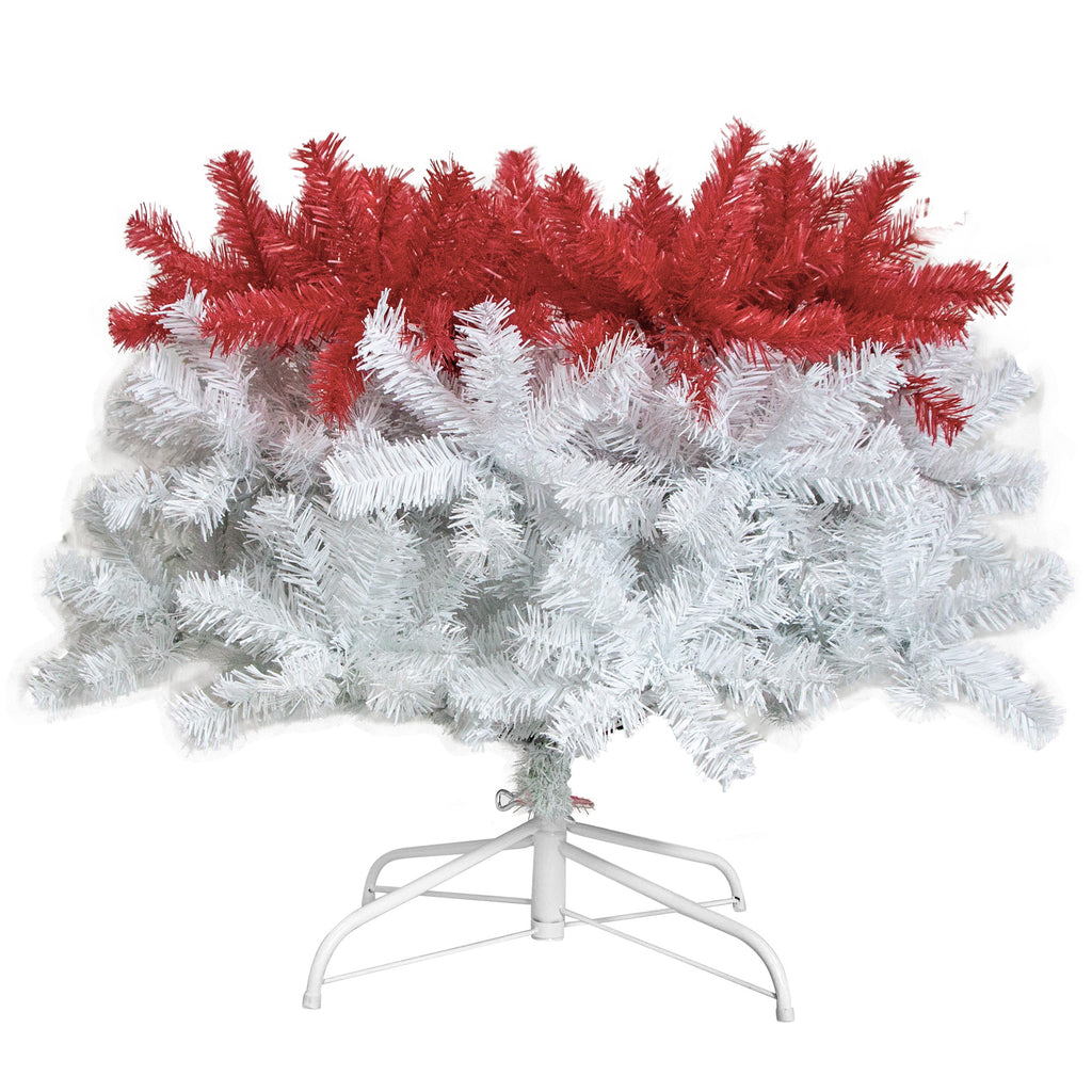 Santa hat tree sections on the stand before fluffing
