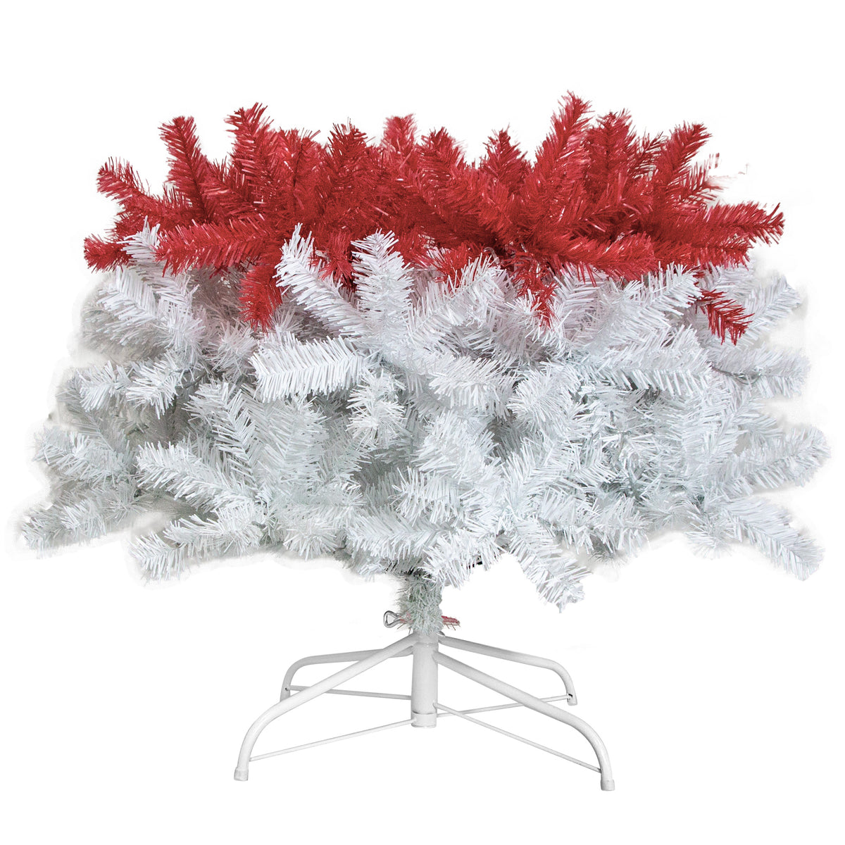 Santa hat tree sections on the stand before fluffing