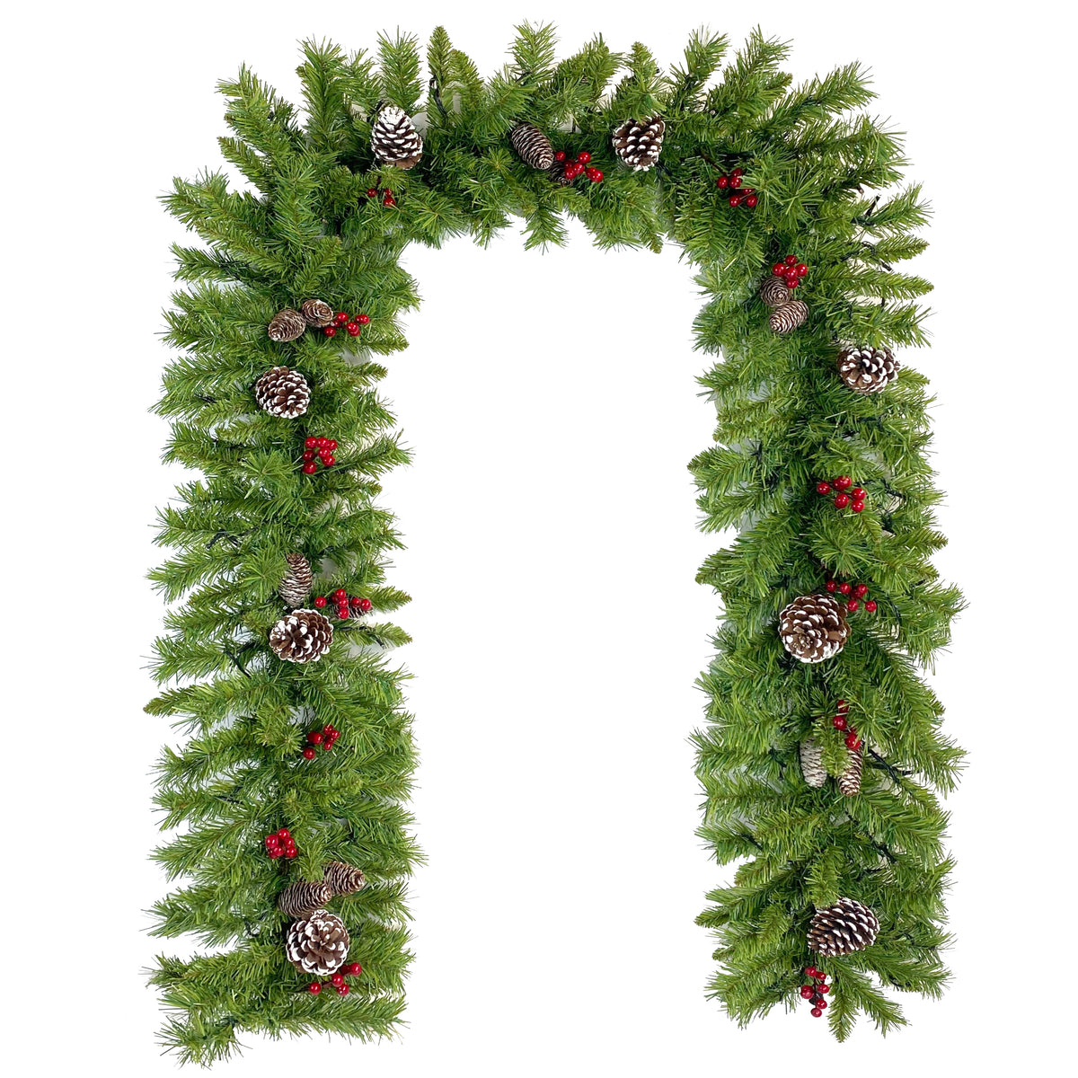 Pre-lit garland with pine cones and berries, full length