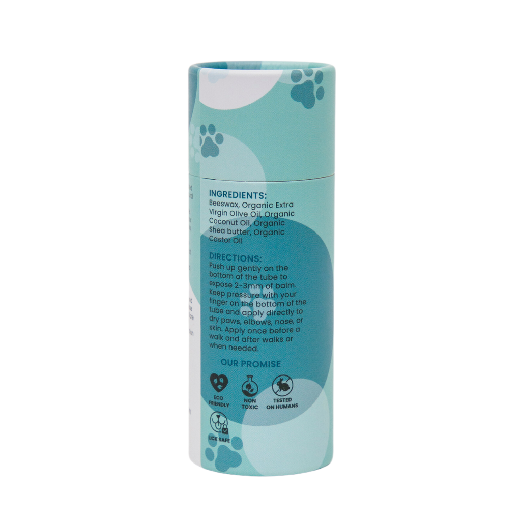 Drby paw balm tube back label with ingredients