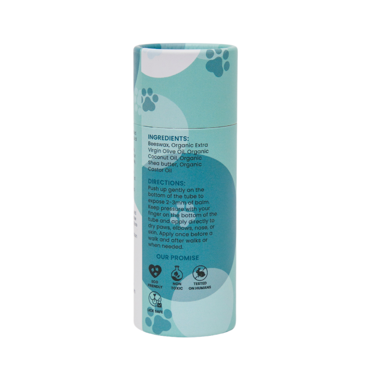 Drby paw balm tube back label with ingredients