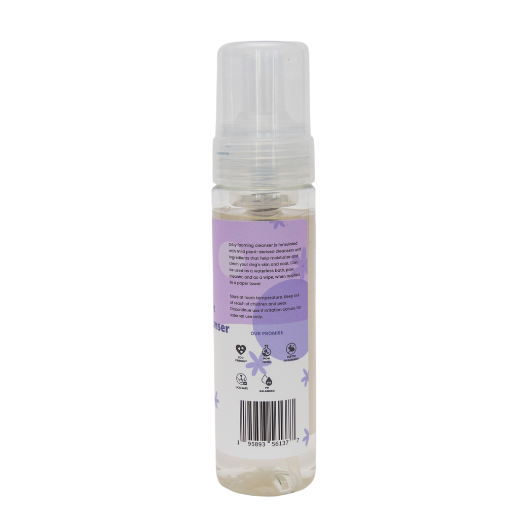 Drby foaming cleanser bottle back label with barcode