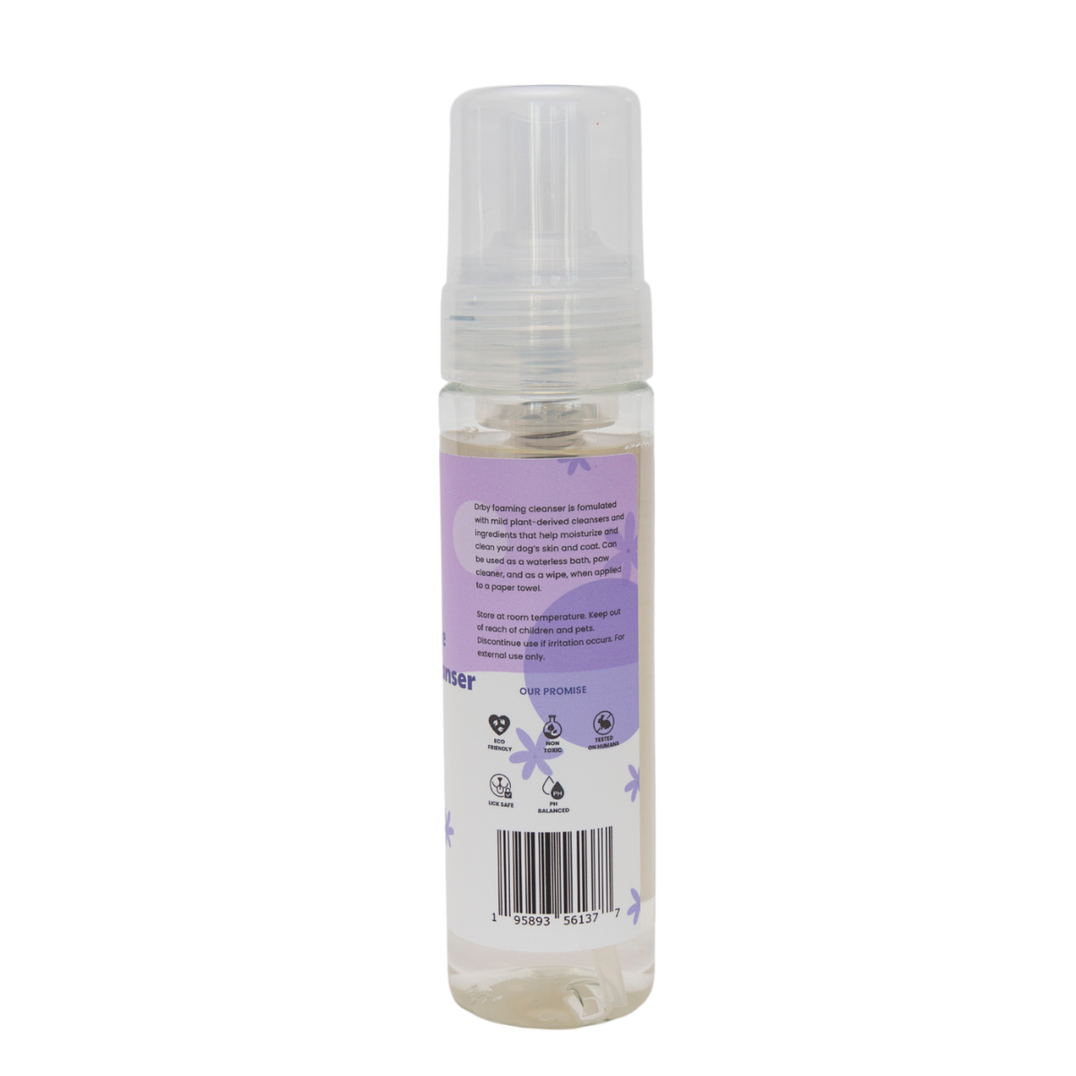 Drby foaming cleanser bottle back label with barcode
