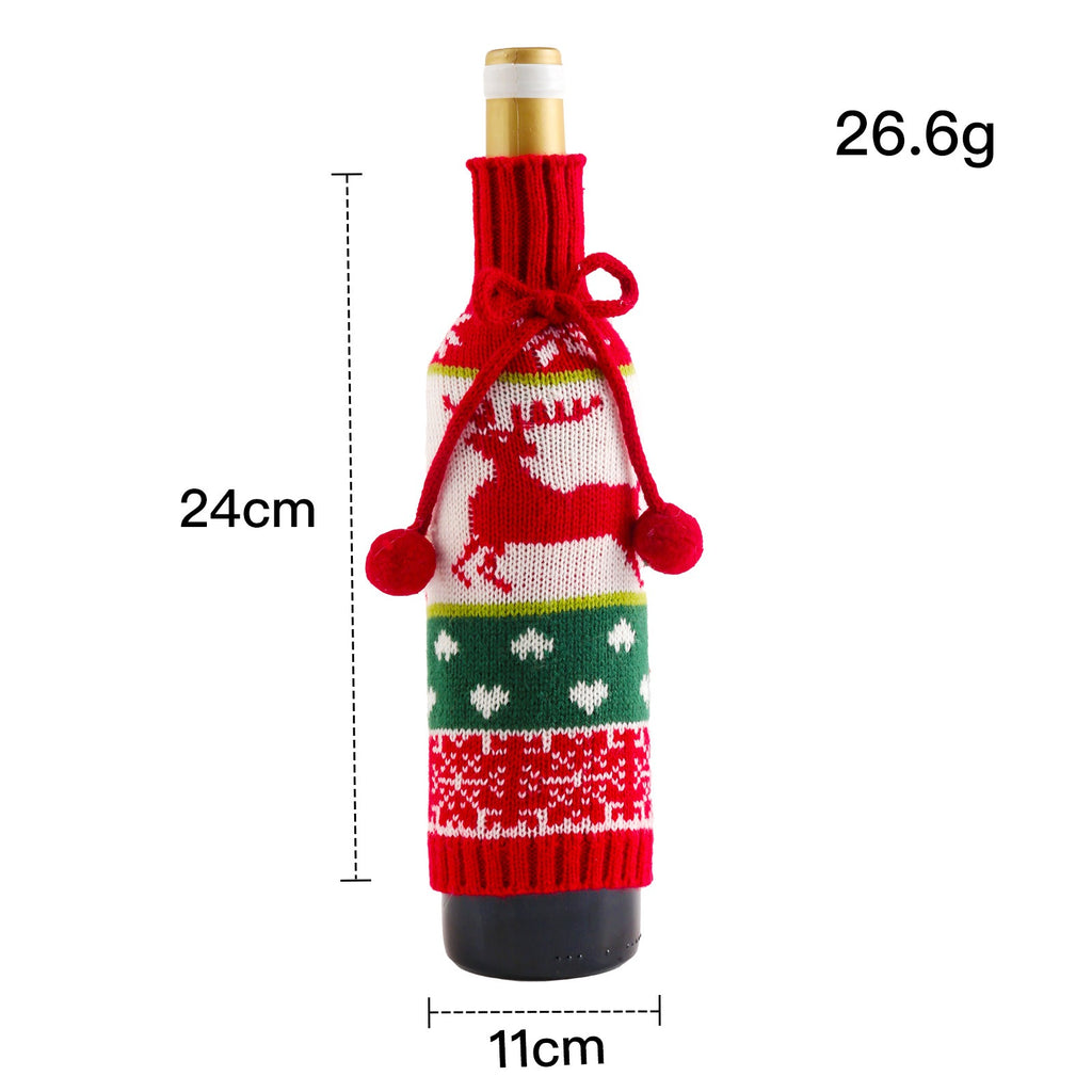 Reindeer knitted wine bottle cover in red and green