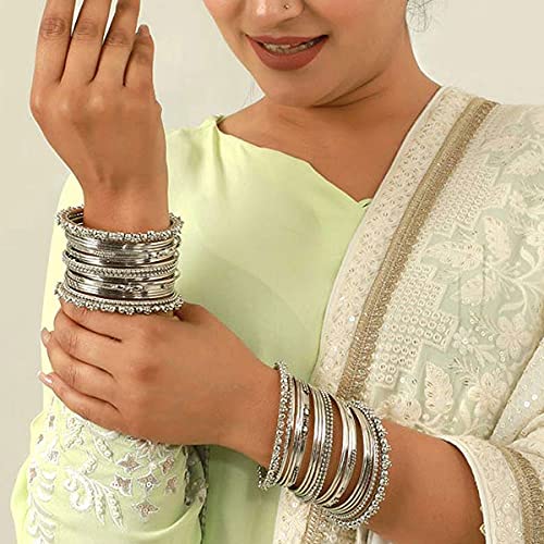 Shining Diva Fashion Set of 40 Bangles Set for Women | Oxidised Silver Plated Celebrity Inspired Jewellery | Latest Stylish Traditional Bangle for Girls and Women