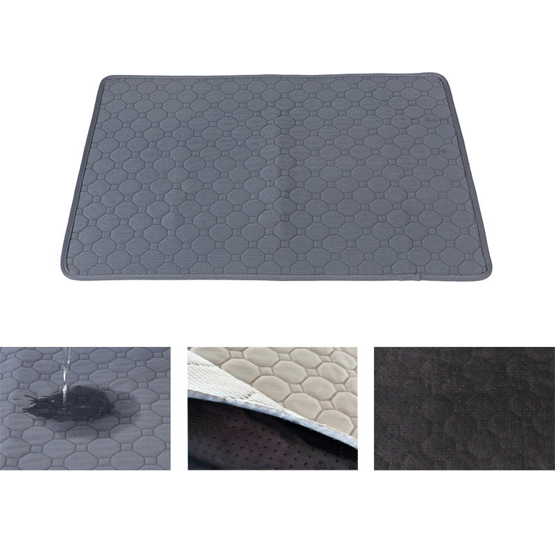 Washable pee pad laid flat with detail close-ups