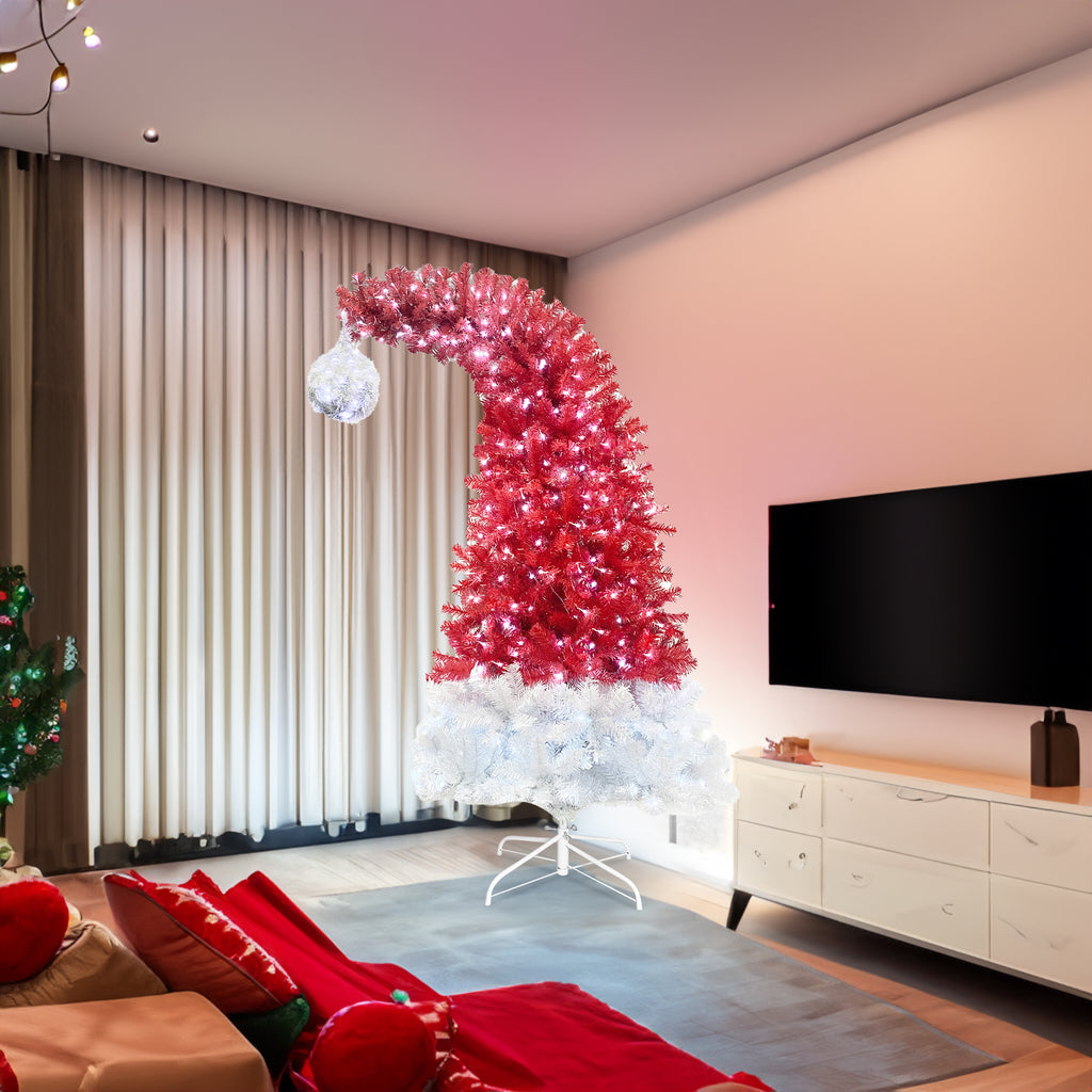 6FT Santa hat Christmas tree with a bent top in a living room by DealSpark