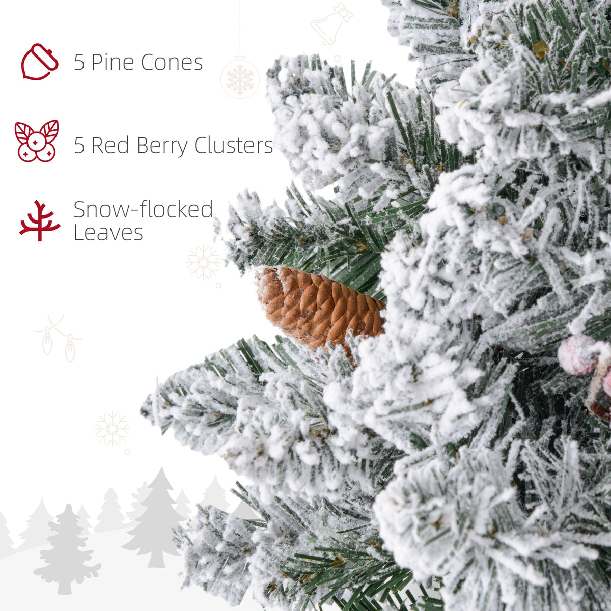 24" Christmas Front Door Wreath with Lights Flocked Christmas Wreath with Pine Cones and Berries for Windows Green