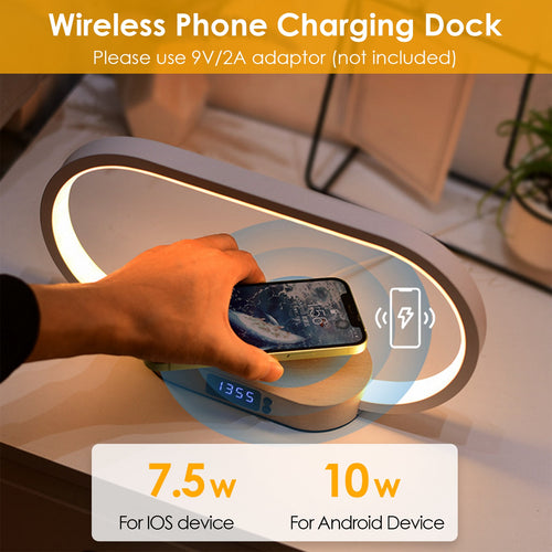 1 Set Bedside Table Lamp Touch Control Lamp With Clock Wireless Charging LED Desk Lamp Dimmable Nightstand Reading Lamp