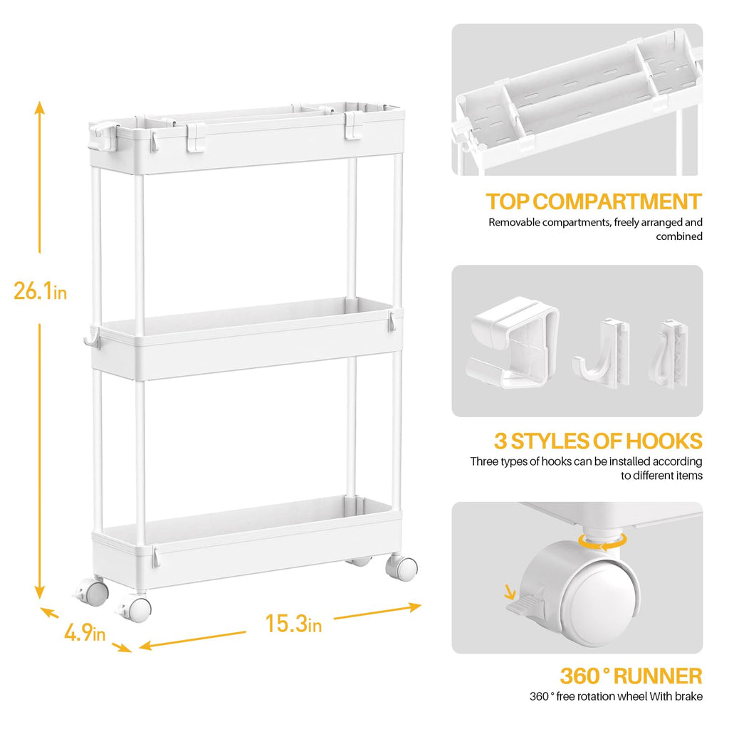 SPACELEAD Slim 3-Tier Rolling Storage Cart product image 4