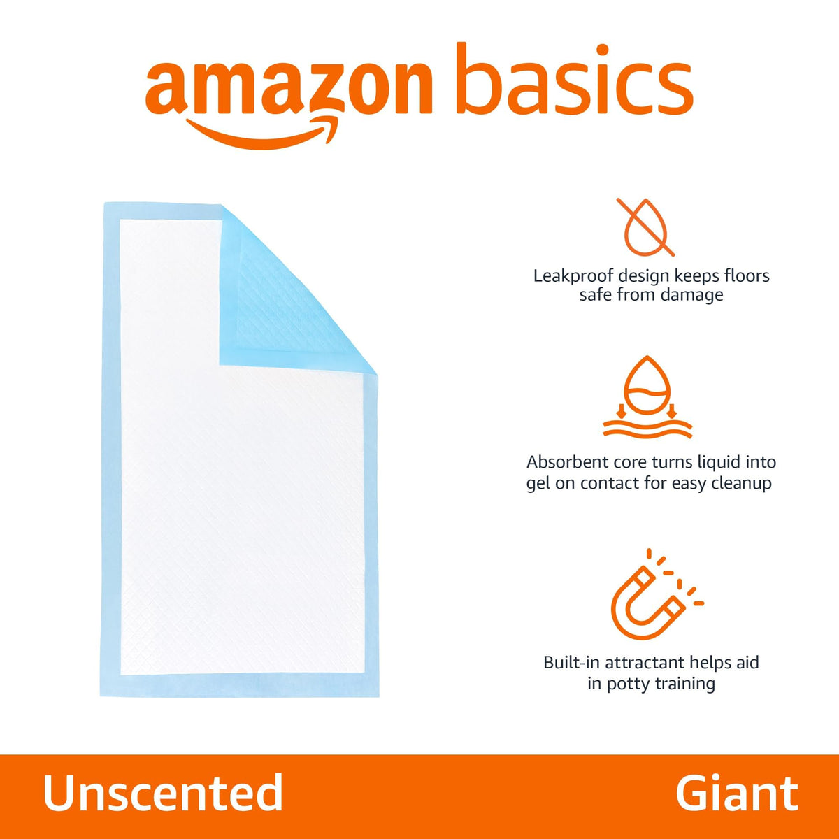 Amazon Basics Puppy Training Pads, 5-Layer Leakproof Design, Quick-Dry Surface, Regular 56 x 56 cm, Pack of 50, Blue