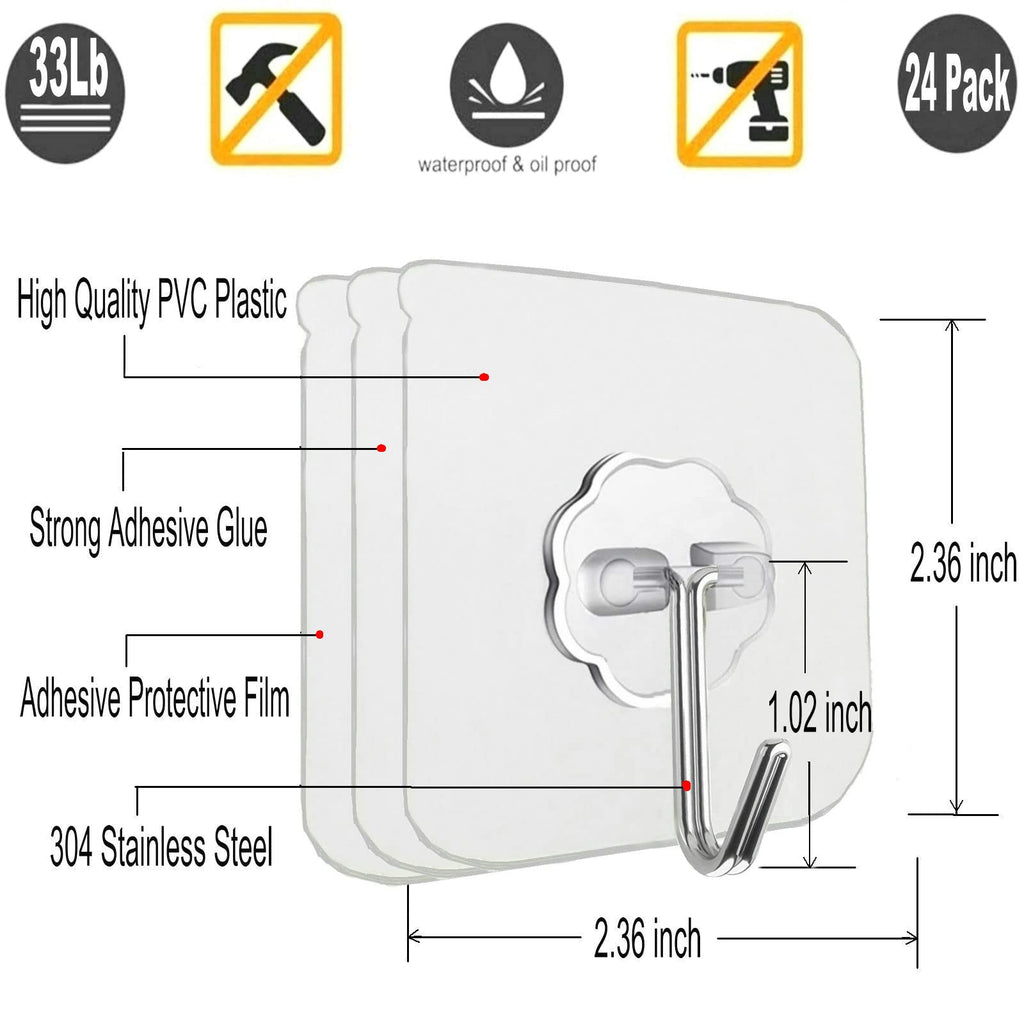 Jwxstore Heavy-Duty Clear Adhesive Wall Hooks — 24-Pack product image 2