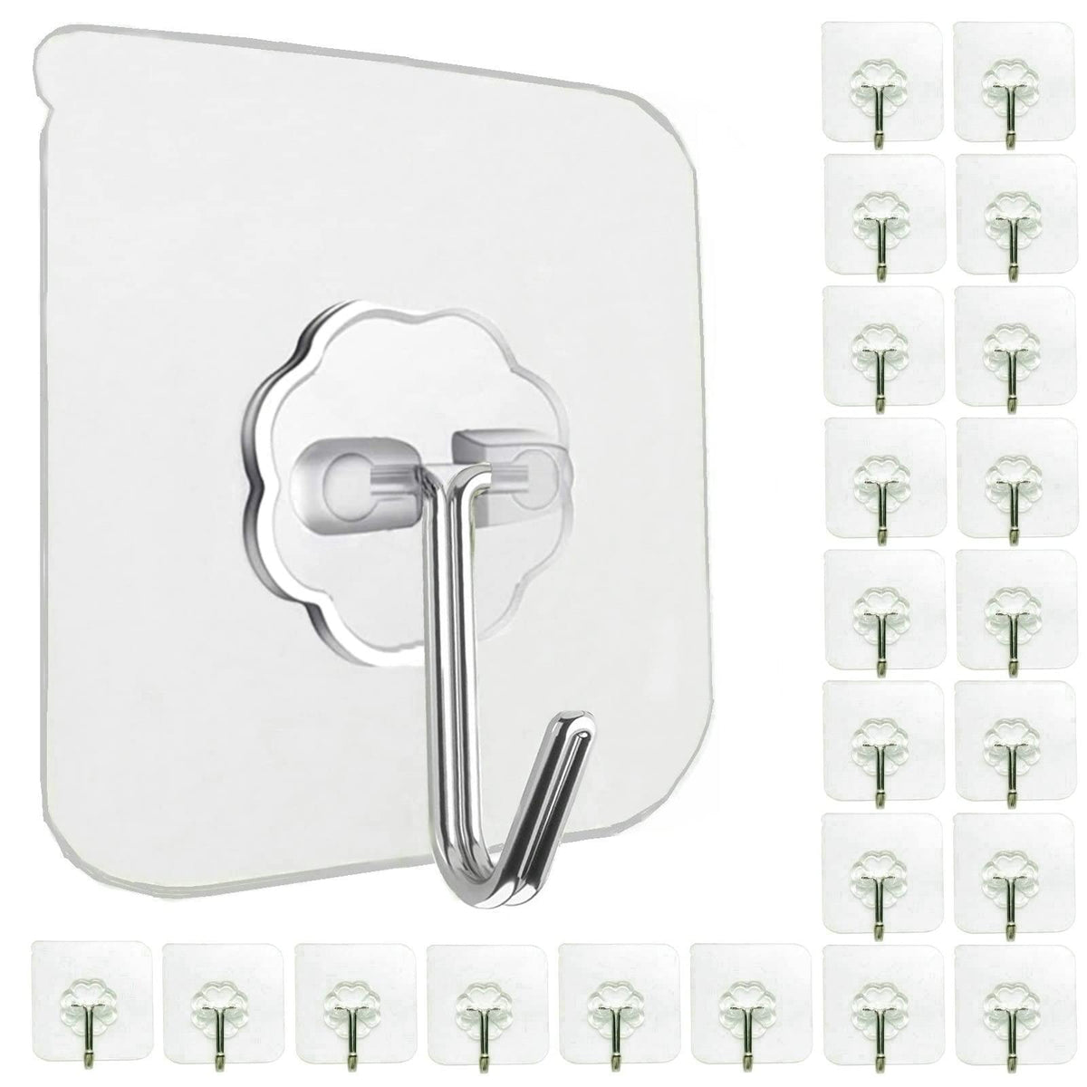 Jwxstore Heavy-Duty Clear Adhesive Wall Hooks — 24-Pack product image