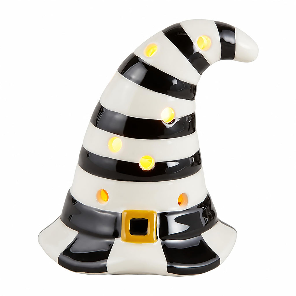 Mud Pie Halloween Light-Up Witch Hat Sitter – Ceramic LED Decor with Sound