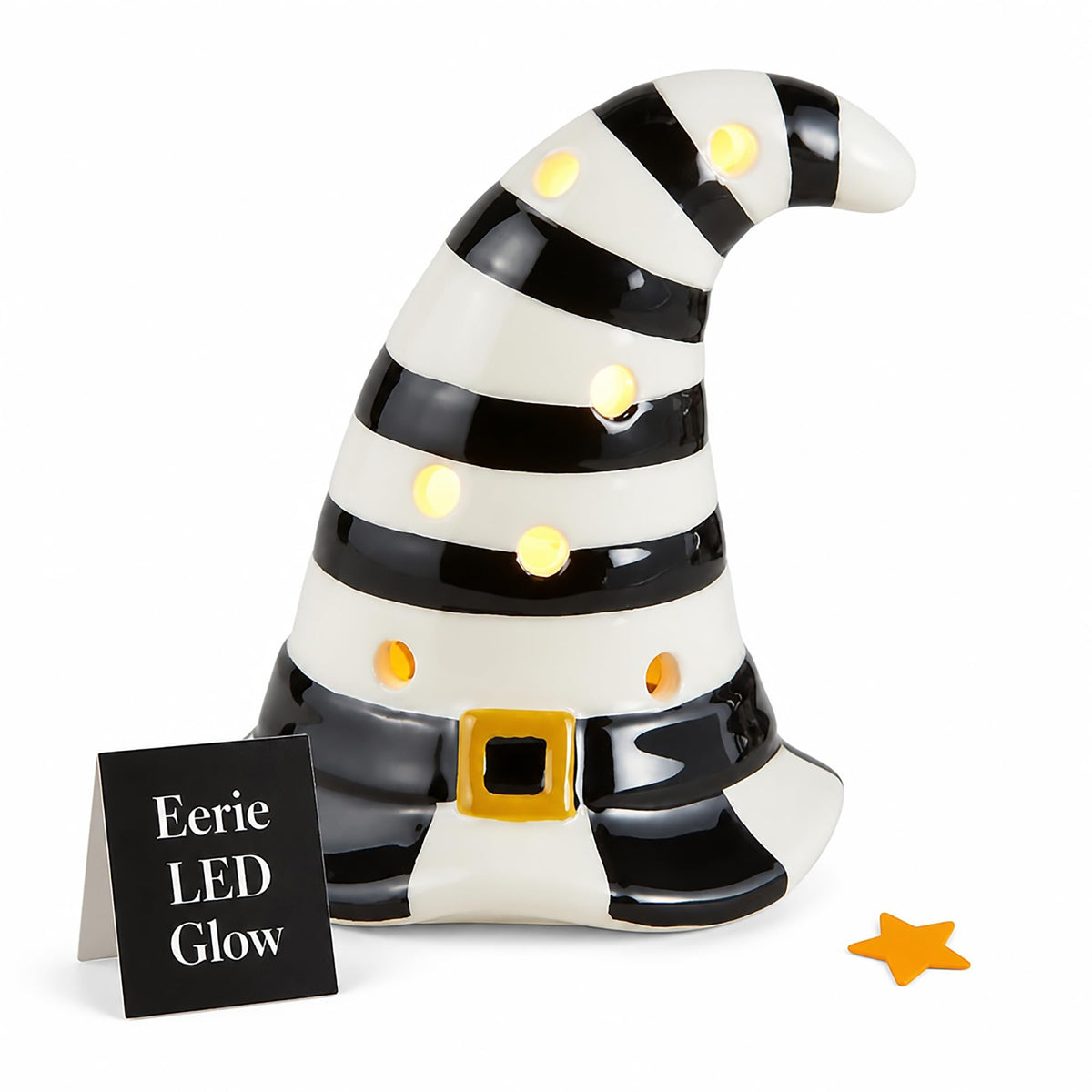 Mud Pie Halloween Light-Up Witch Hat Sitter – Ceramic LED Decor with Sound