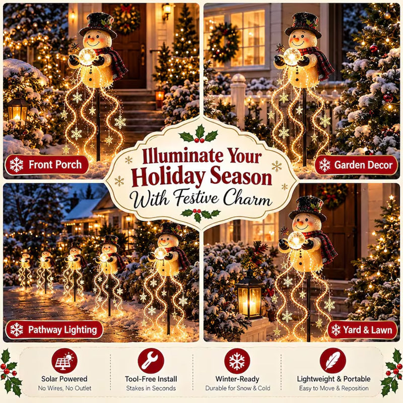 Snowman garden light uses — porch, garden, pathway and lawn