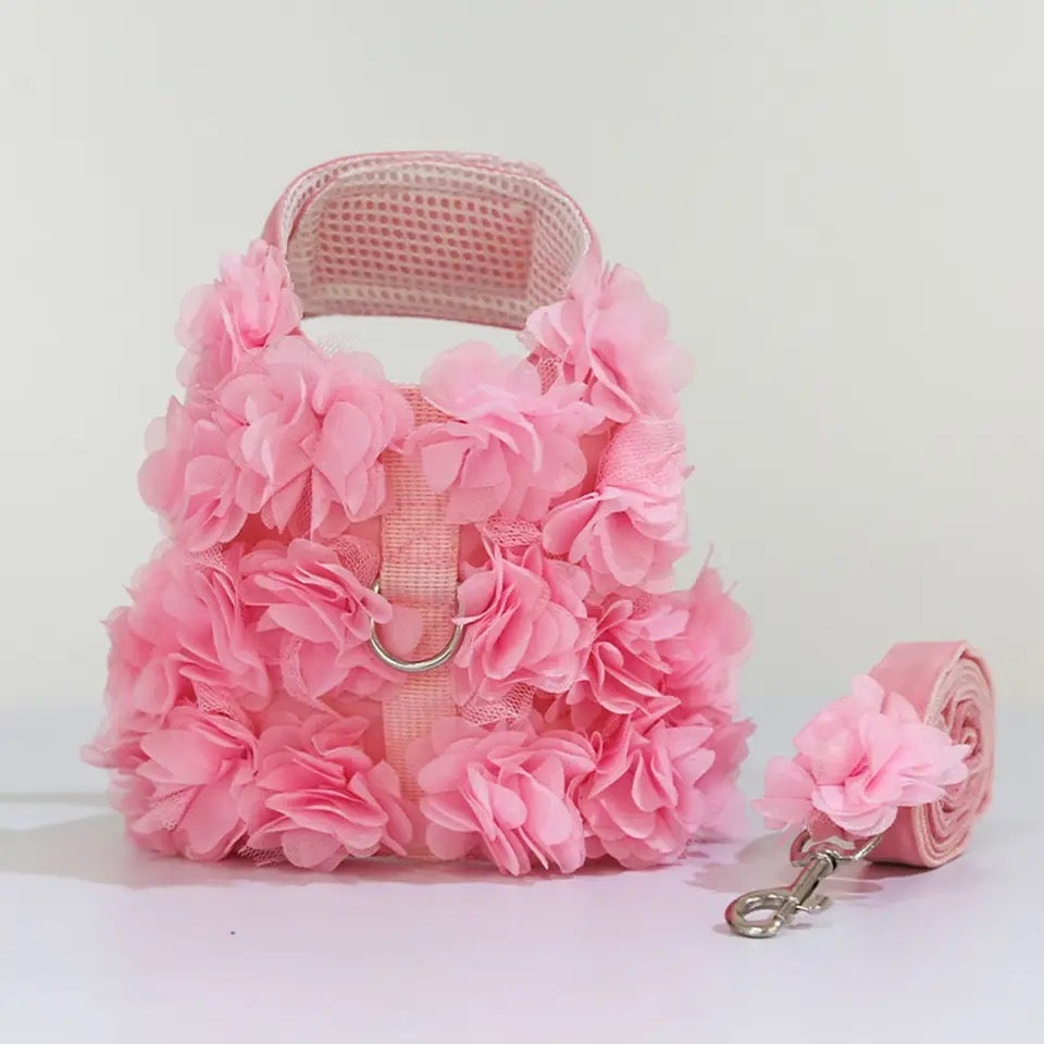 Cherry Blossom Floral Dog Harness & Leash Set
