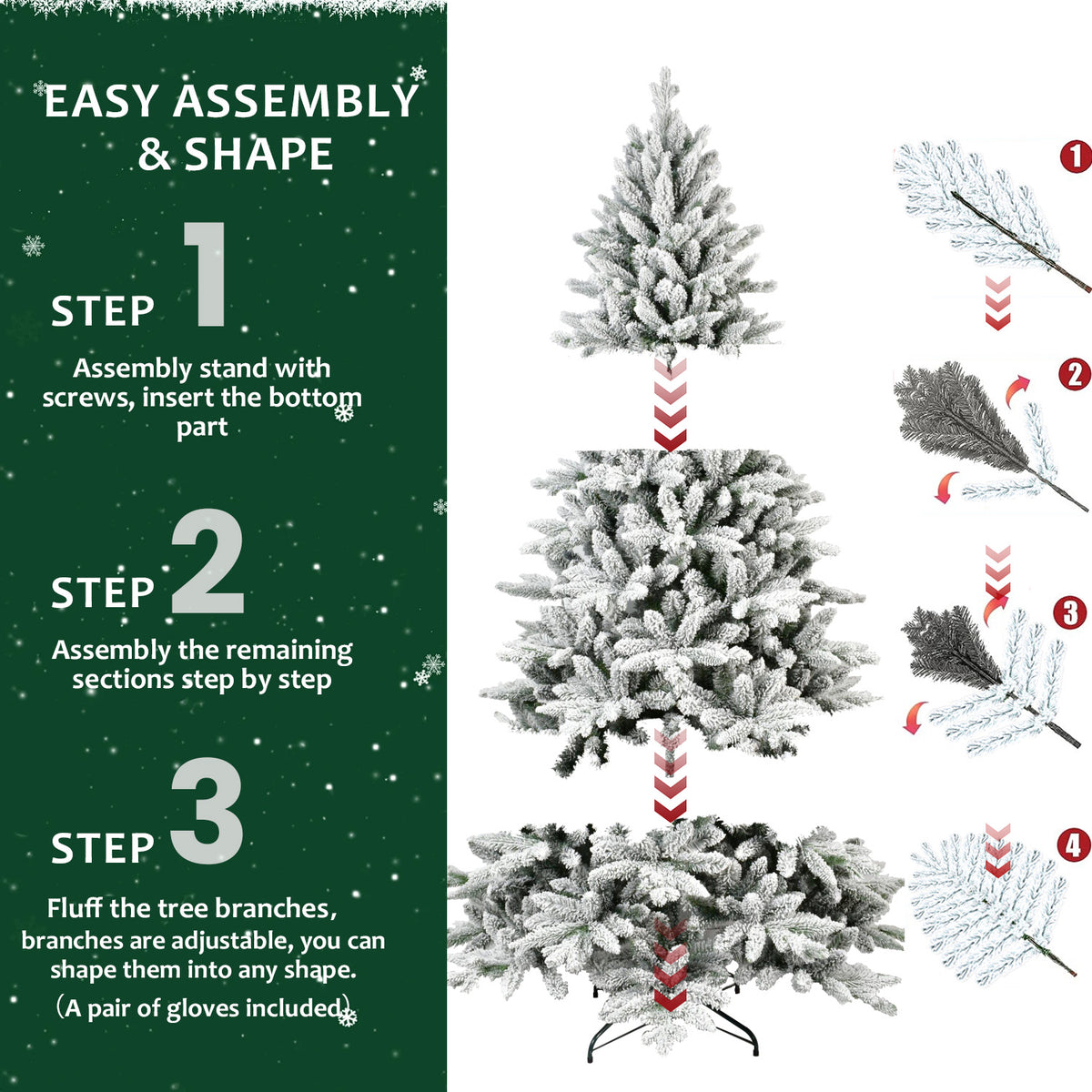 Easy 3-step assembly guide for the flocked Christmas tree