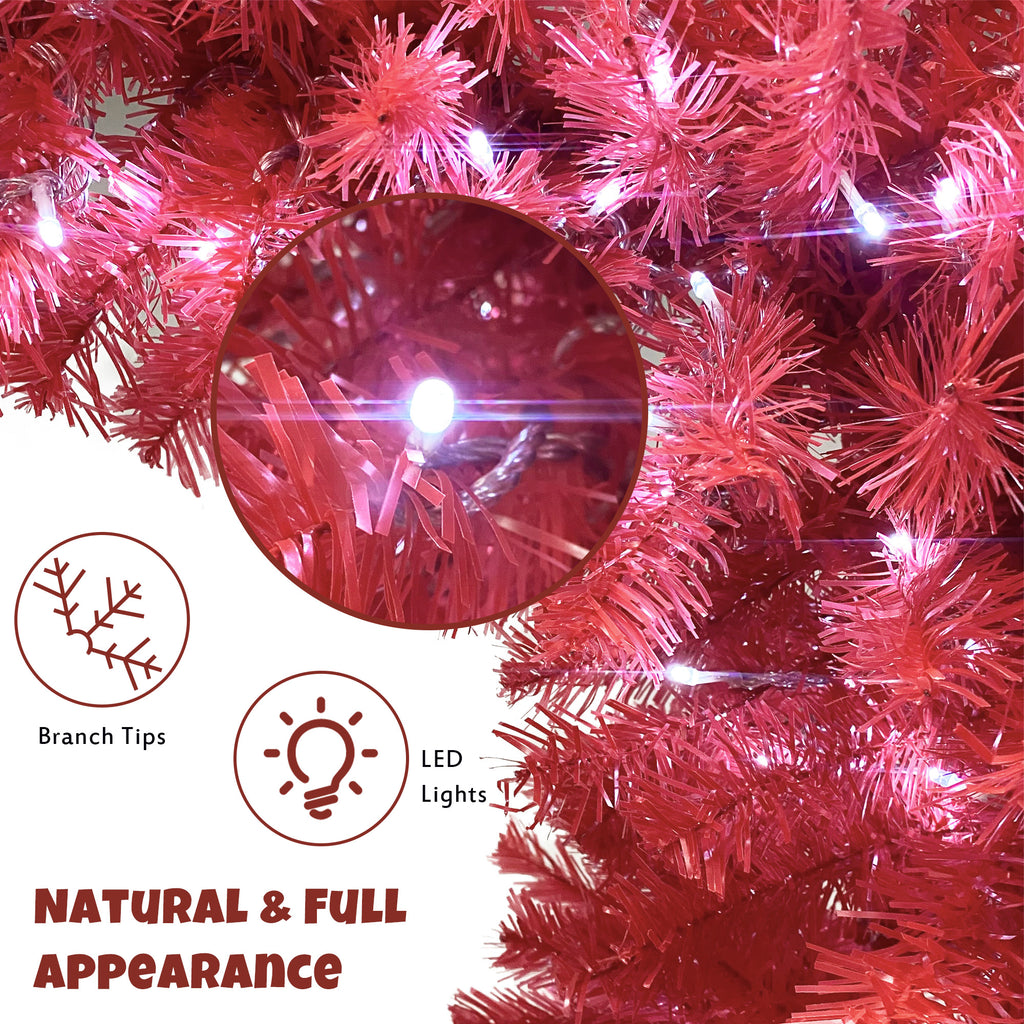 Red branch tips with LED lights and a bauble