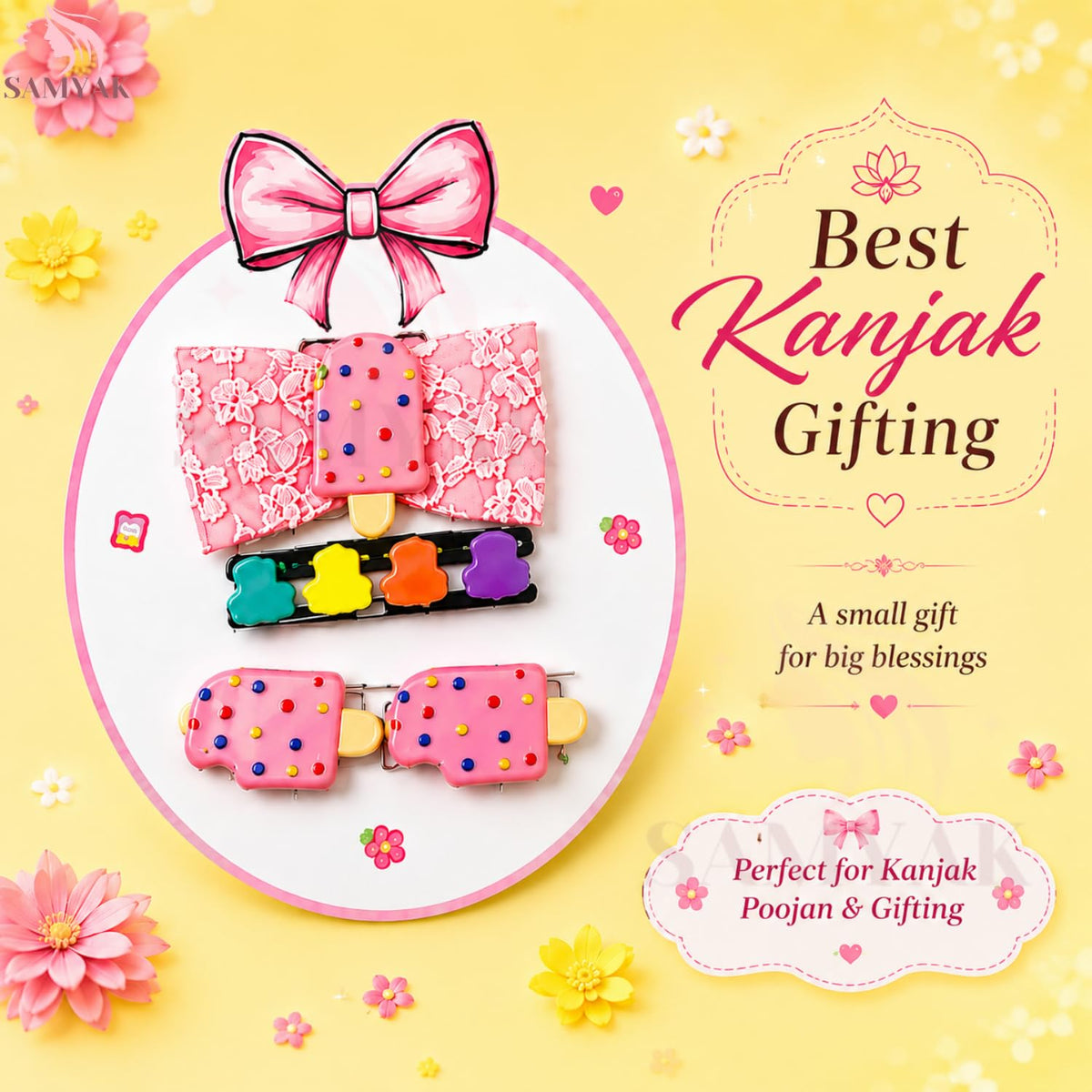 Samyak Kids Hair Clips Set - Mini Clips | Multi Design Cute Bow Clips For Navratri Kanjak Gifts 12 Combo Set