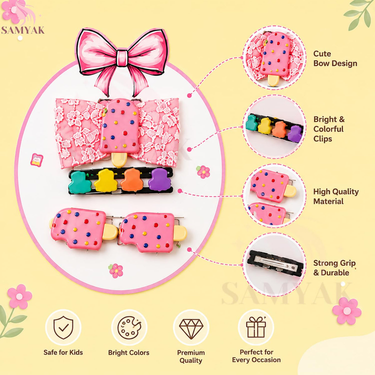 Samyak Kids Hair Clips Set - Mini Clips | Multi Design Cute Bow Clips For Navratri Kanjak Gifts 12 Combo Set