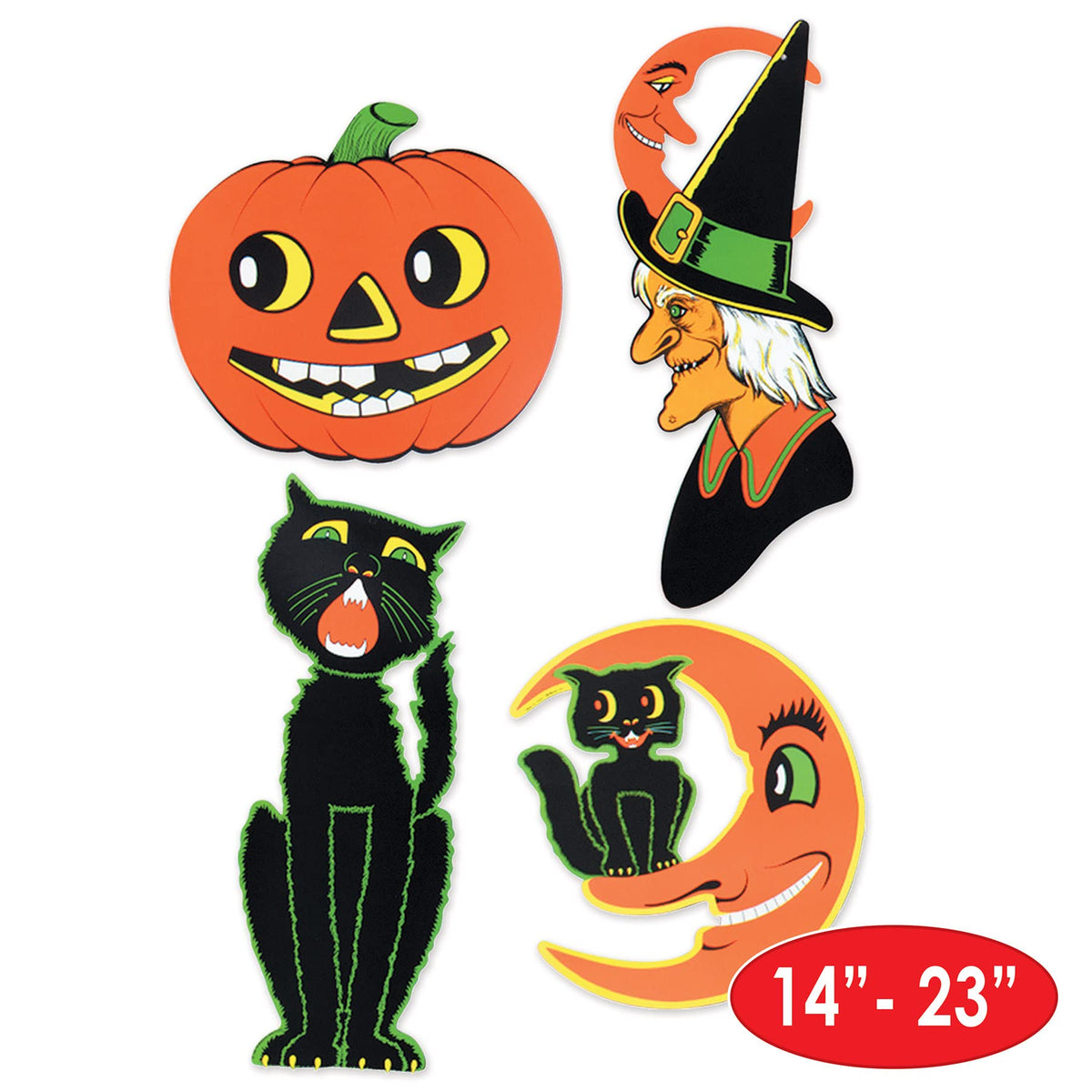 Beistle 8-Piece Retro Vintage Halloween Paper Cutouts, 14–23 in (2 of Each Design)