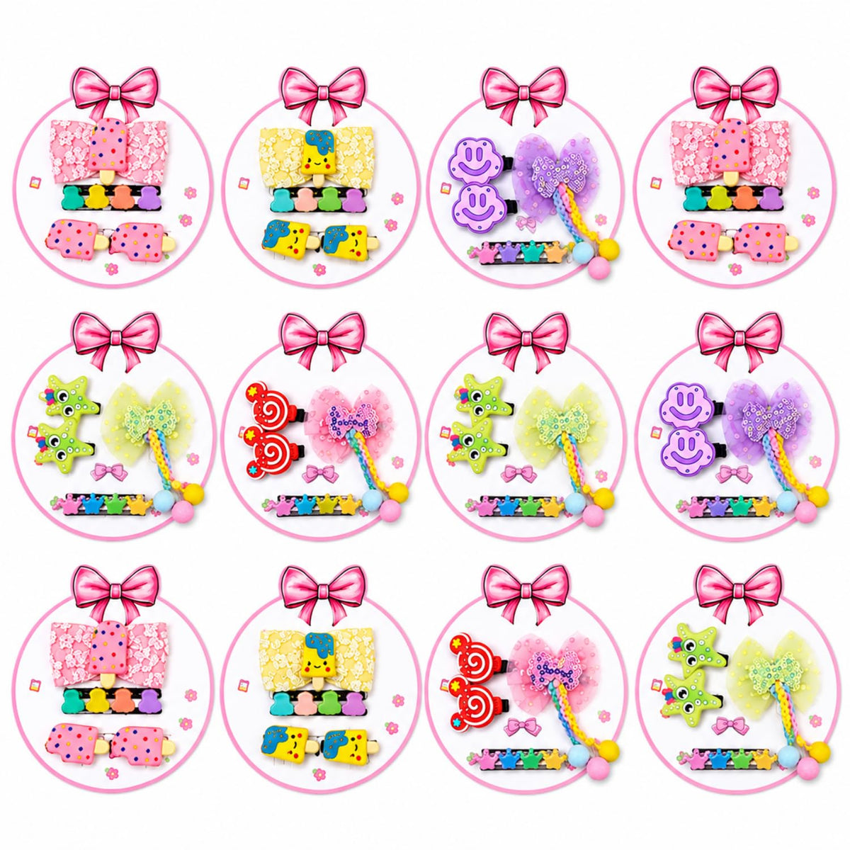 Samyak Kids Hair Clips Set - Mini Clips | Multi Design Cute Bow Clips For Navratri Kanjak Gifts 12 Combo Set