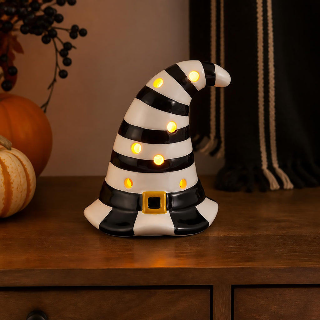 Mud Pie Halloween Light-Up Witch Hat Sitter – Ceramic LED Decor with Sound
