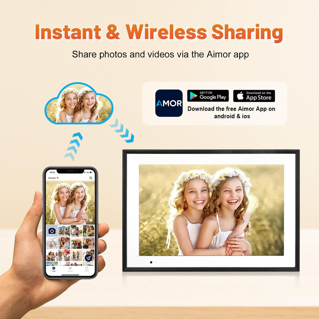 Anna Bella 10.1 in WiFi Digital Photo Frame – 1280x800 IPS Touch Screen, 32GB, App Sharing