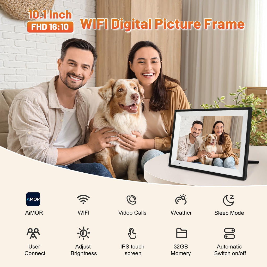 Anna Bella 10.1 in WiFi Digital Photo Frame – 1280x800 IPS Touch Screen, 32GB, App Sharing