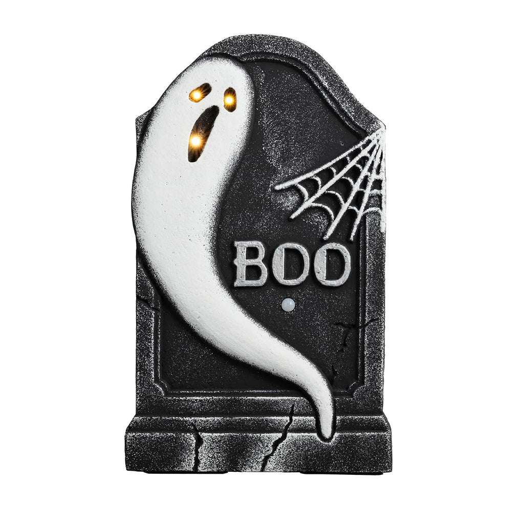Mud Pie Halloween Ghost Light-Up Tombstone Decor – Motion-Activated LED & Sound