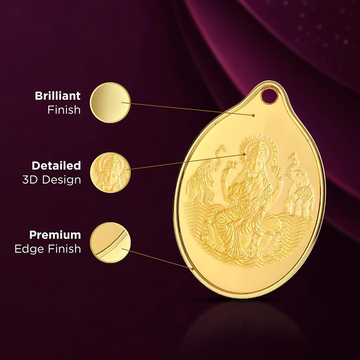 Malabar Gold & Diamonds 24K (999) Gold Coin Pendant 2 grams |Gold Coin cum Pendant for Birthday, Wedding, Akshaya Tritiya & Festive Gift, Goddess Laxmi Impression