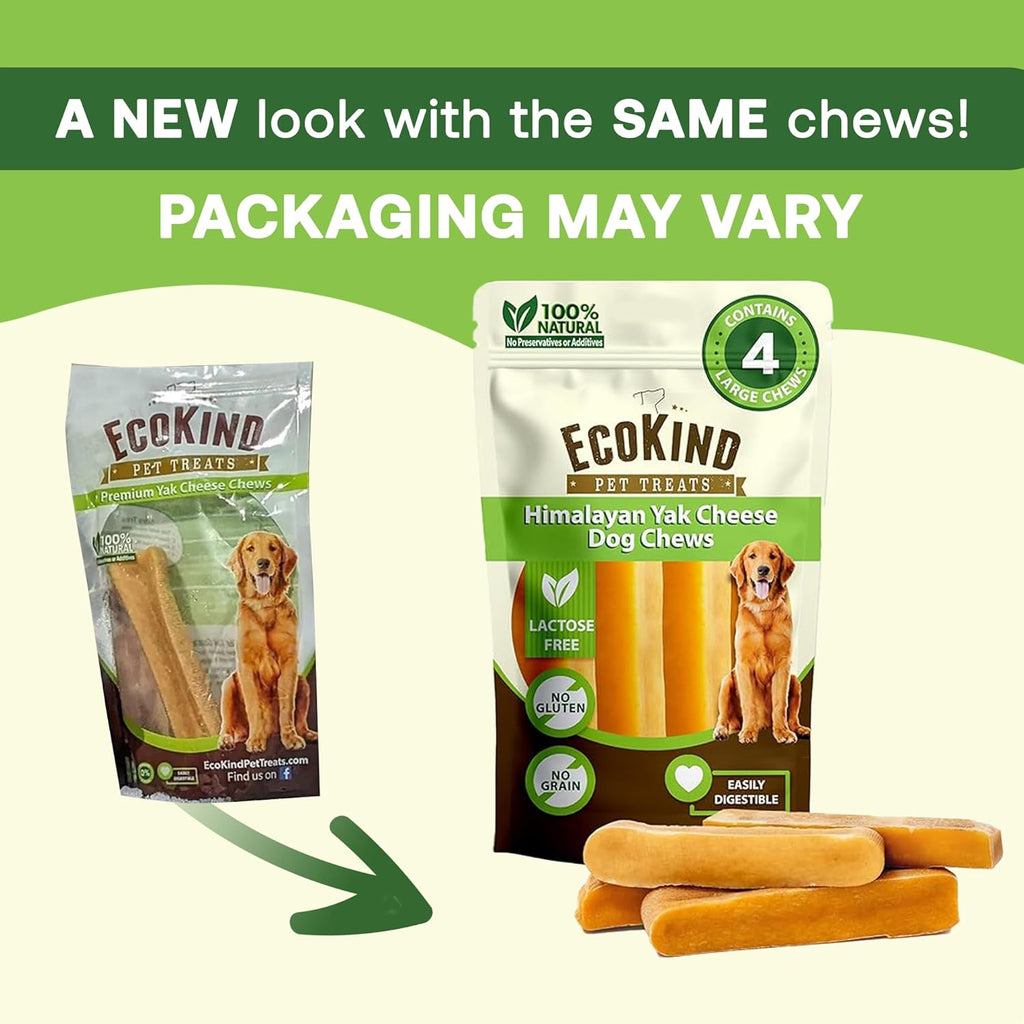 EcoKind yak cheese chews in the new packaging — same Himalayan dog chews
