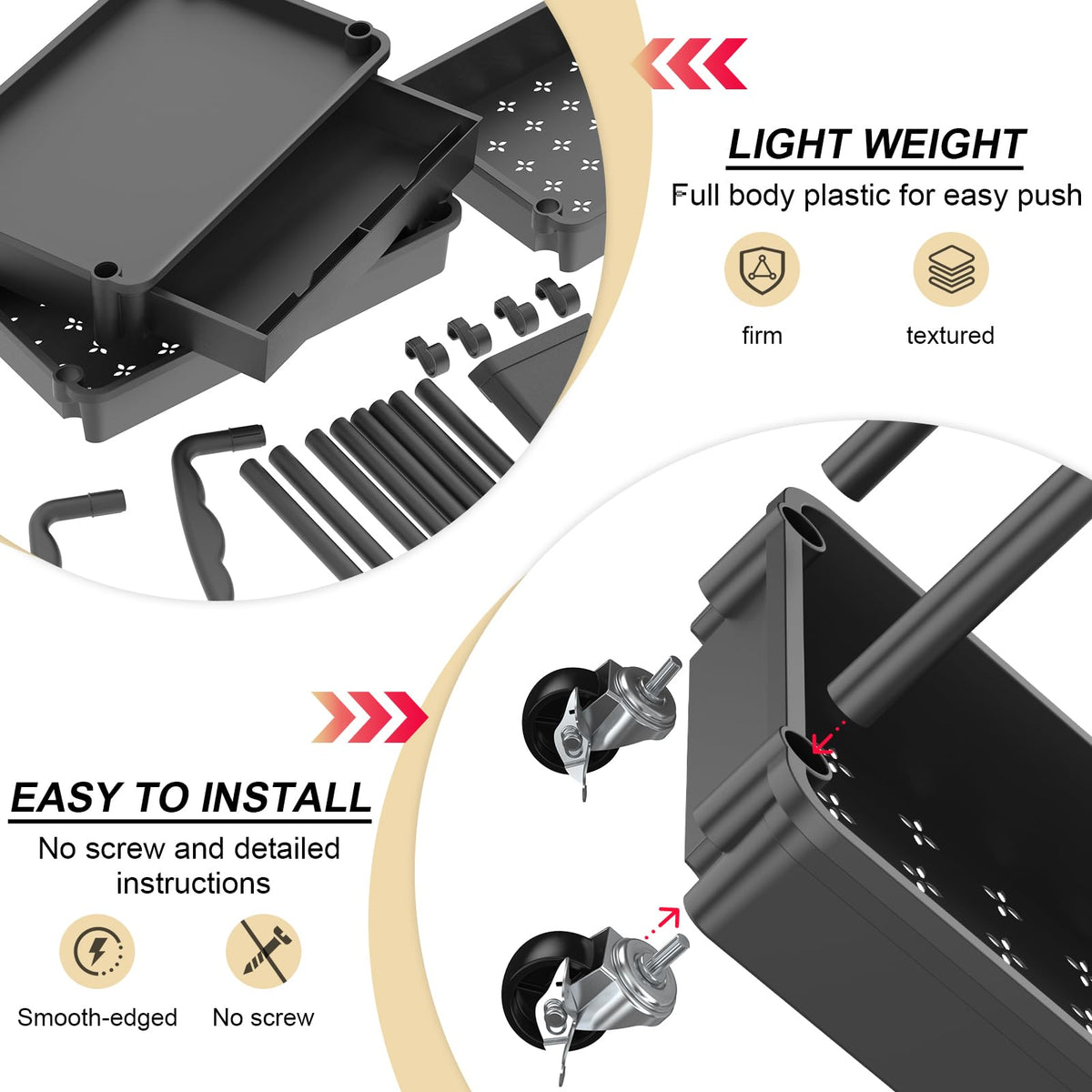 Goovilla 3-Tier Rolling Utility Cart with Drawer product image 3