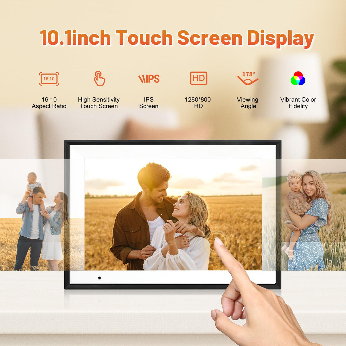 Anna Bella 10.1 in WiFi Digital Photo Frame – 1280x800 IPS Touch Screen, 32GB, App Sharing