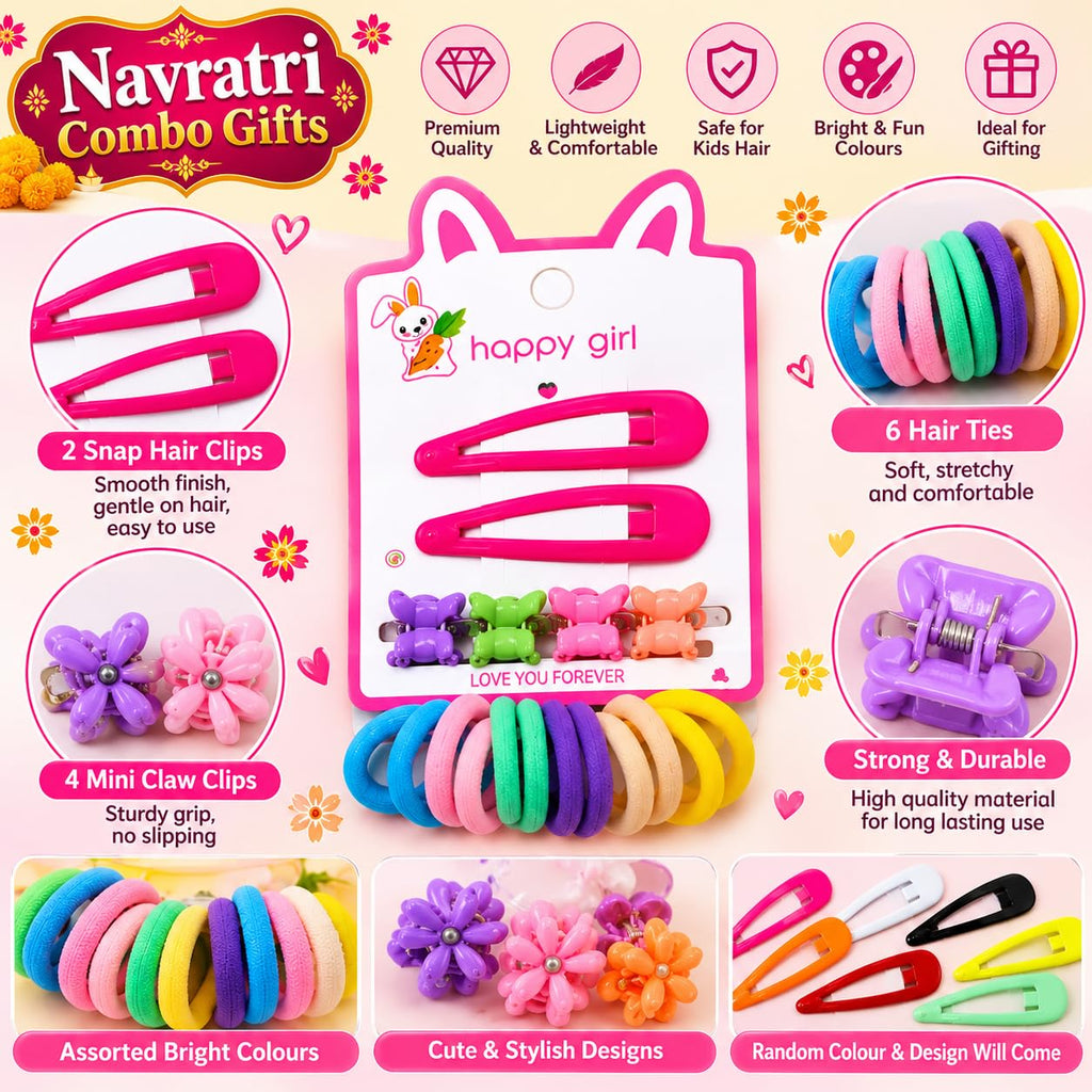 Samyak Kids Hair Clips Set - Mini Clips | Multi Design Cute Bow Clips For Navratri Kanjak Gifts 12 Combo Set